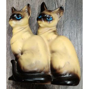 Vintage Siamese Kitten Cat Kitty Sitting Twins Porcelain Decor Figurine 3x4.5x5"
